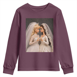 Funny Lesbian Doll Wedding Engagement Youth Sweatshirt LGBTQ Pride Gift TS12 Maroon Print Your Wear