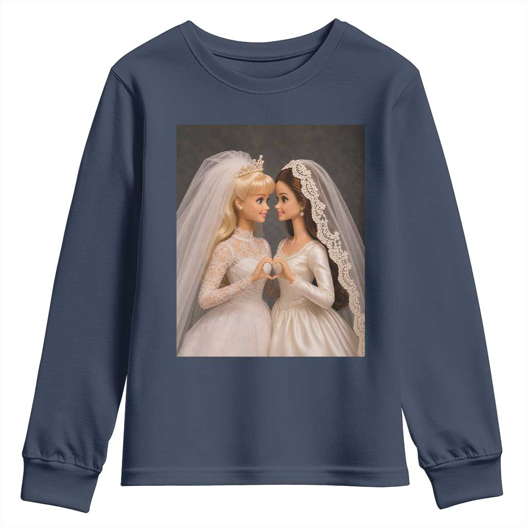 Funny Lesbian Doll Wedding Engagement Youth Sweatshirt LGBTQ Pride Gift TS12 Navy Print Your Wear