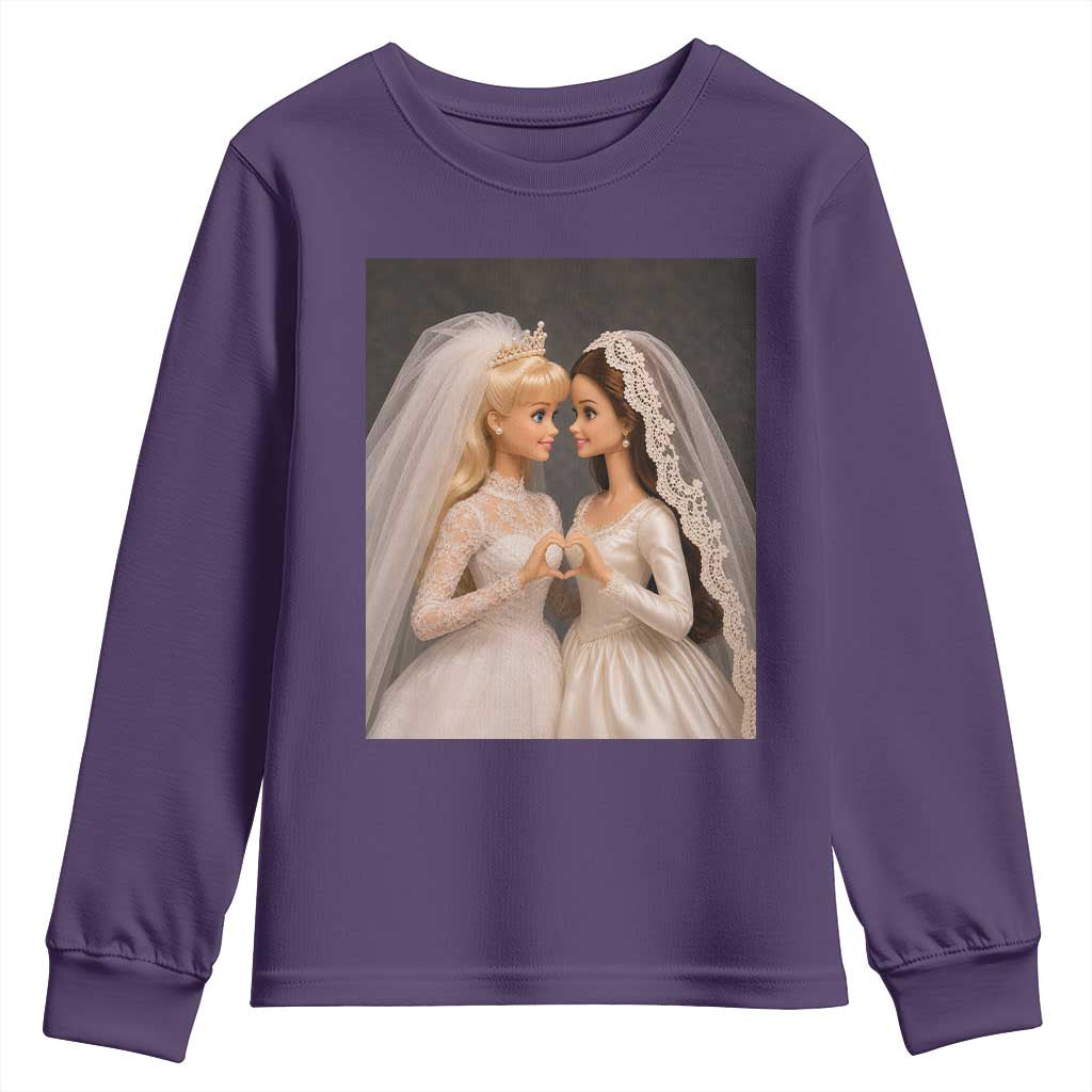 Funny Lesbian Doll Wedding Engagement Youth Sweatshirt LGBTQ Pride Gift TS12 Purple Print Your Wear