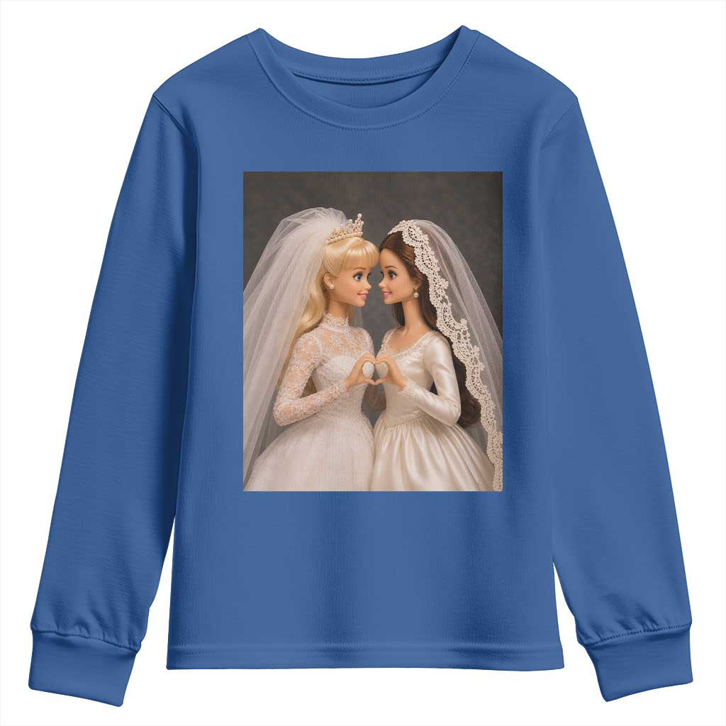 Funny Lesbian Doll Wedding Engagement Youth Sweatshirt LGBTQ Pride Gift TS12 Royal Blue Print Your Wear