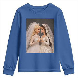 Funny Lesbian Doll Wedding Engagement Youth Sweatshirt LGBTQ Pride Gift TS12 Royal Blue Print Your Wear