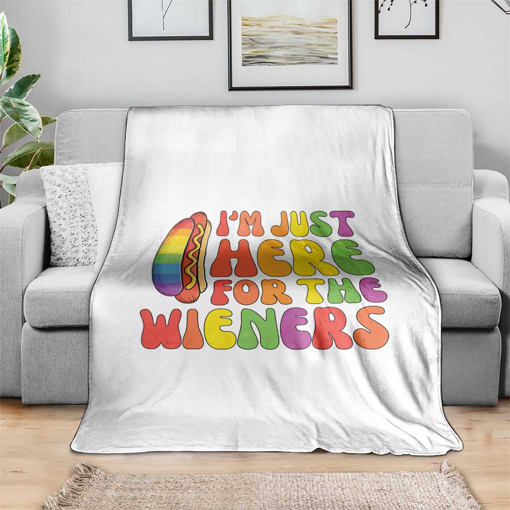 Funny Im Just Here For The Wieners Throw Blanket LGBTQ Pride Party Gift