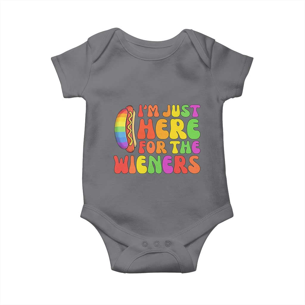Funny Im Just Here For The Wieners Baby Onesie LGBTQ Pride Party Gift TS12 Charcoal Print Your Wear