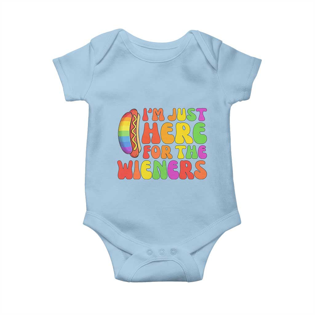 Funny Im Just Here For The Wieners Baby Onesie LGBTQ Pride Party Gift TS12 Light Blue Print Your Wear
