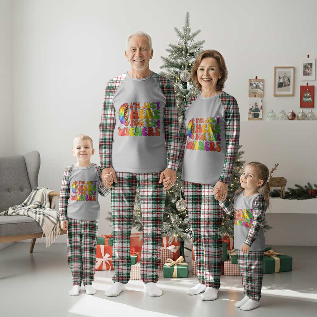 Funny Im Just Here For The Wieners Plaid Pajama Set LGBTQ Pride Party Gift