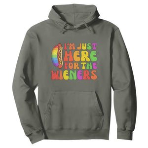 Funny Im Just Here For The Wieners Hoodie LGBTQ Pride Party Gift TS12 Military Green Print Your Wear