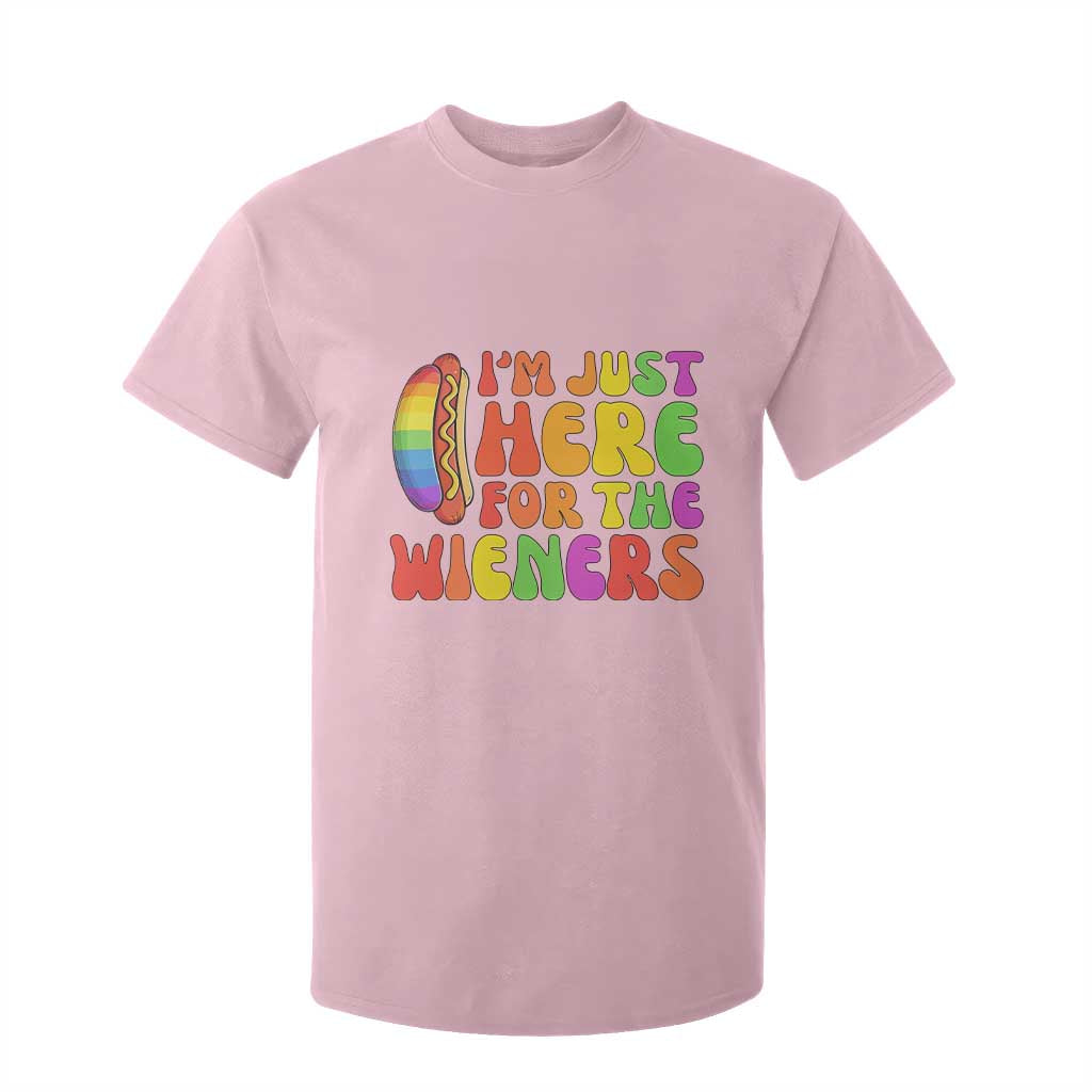 Funny Im Just Here For The Wieners T Shirt For Kid LGBTQ Pride Party Gift TS12 Light Pink Print Your Wear