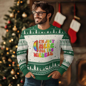 Funny Im Just Here For The Wieners Ugly Christmas Sweater LGBTQ Pride Party Gift TS12 Beige Green Print Your Wear