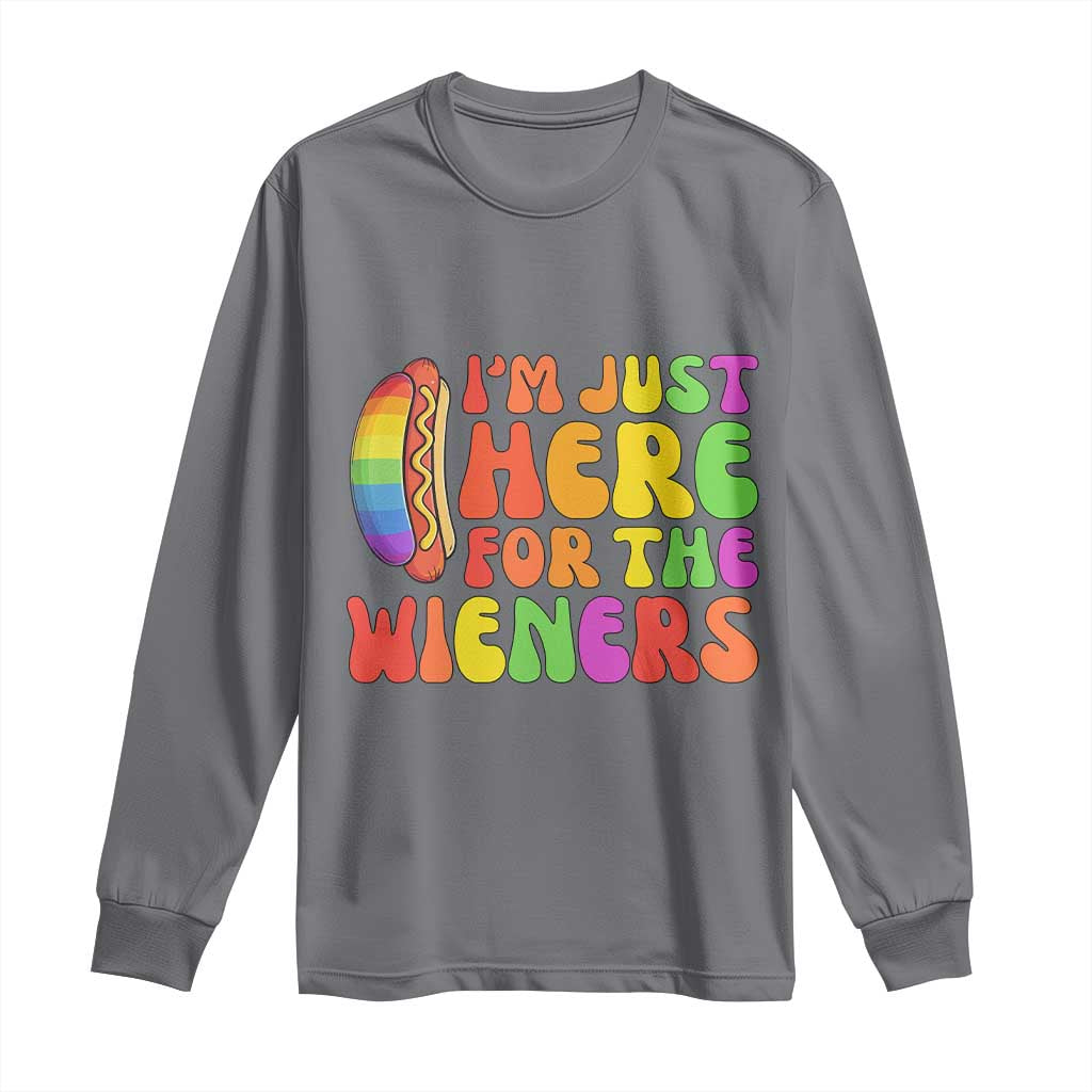 Funny Im Just Here For The Wieners Long Sleeve Shirt LGBTQ Pride Party Gift TS12 Charcoal Print Your Wear