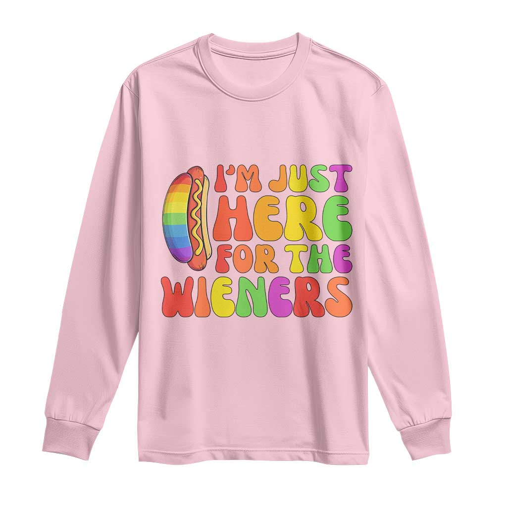 Funny Im Just Here For The Wieners Long Sleeve Shirt LGBTQ Pride Party Gift TS12 Light Pink Print Your Wear