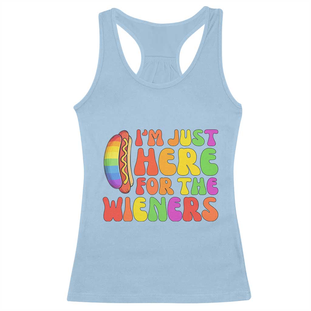 Funny Im Just Here For The Wieners Racerback Tank Top LGBTQ Pride Party Gift TS12 Light Blue Print Your Wear