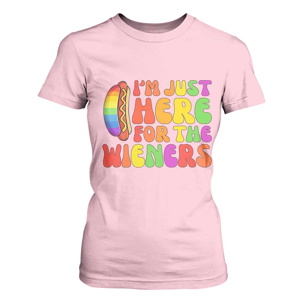 Funny Im Just Here For The Wieners T Shirt For Women LGBTQ Pride Party Gift TS12 Light Pink Print Your Wear