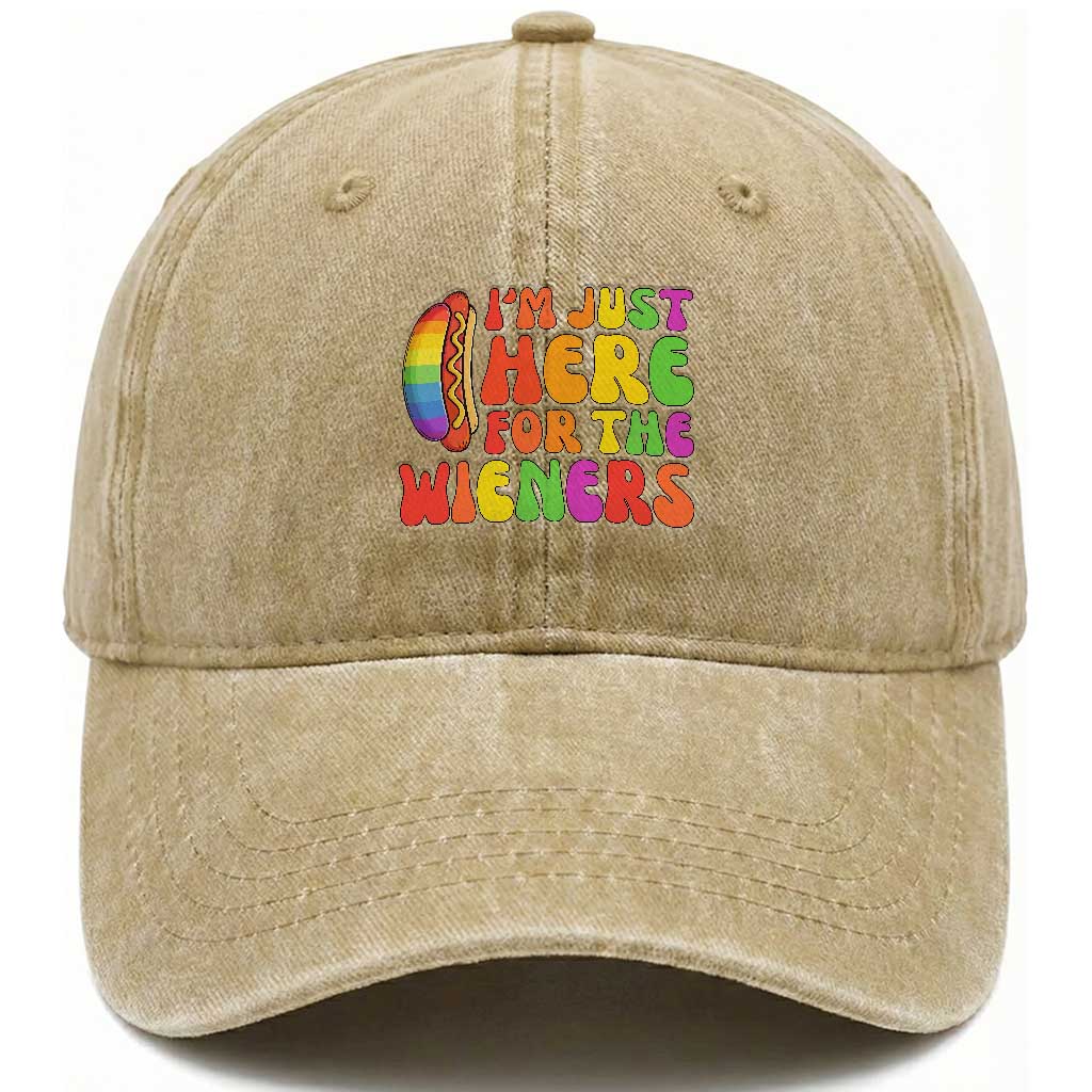 Funny Im Just Here For The Wieners Washed Cotton Baseball Cap LGBTQ Pride Party Gift