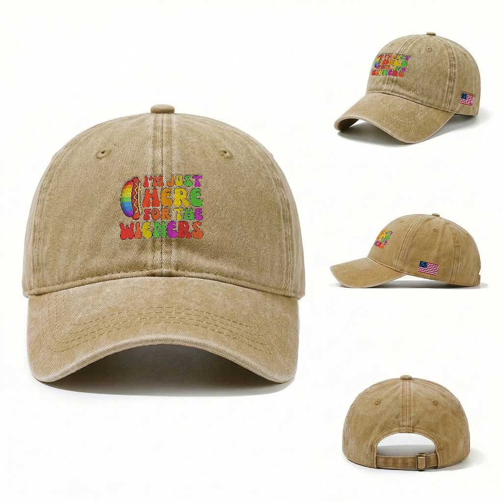 Funny Im Just Here For The Wieners Washed Cotton Baseball Cap LGBTQ Pride Party Gift