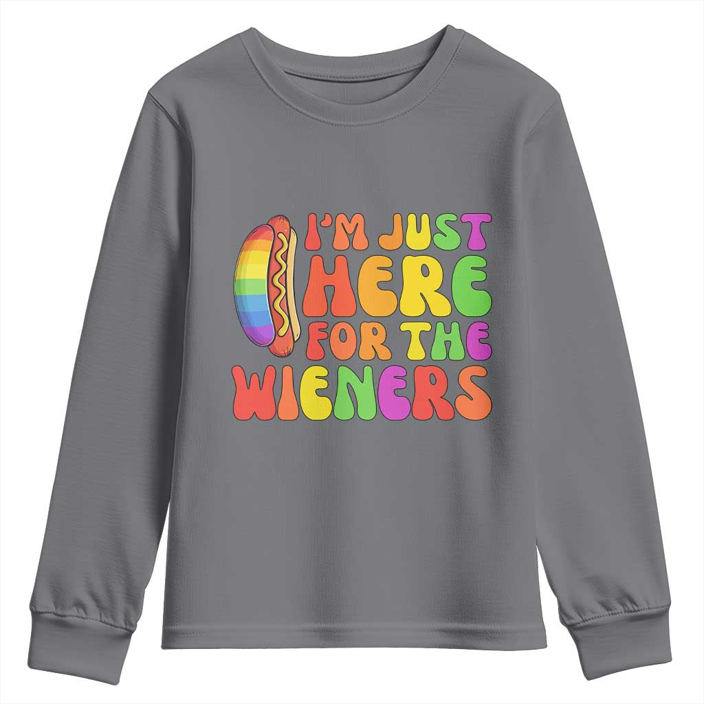 Funny Im Just Here For The Wieners Youth Sweatshirt LGBTQ Pride Party Gift TS12 Charcoal Print Your Wear