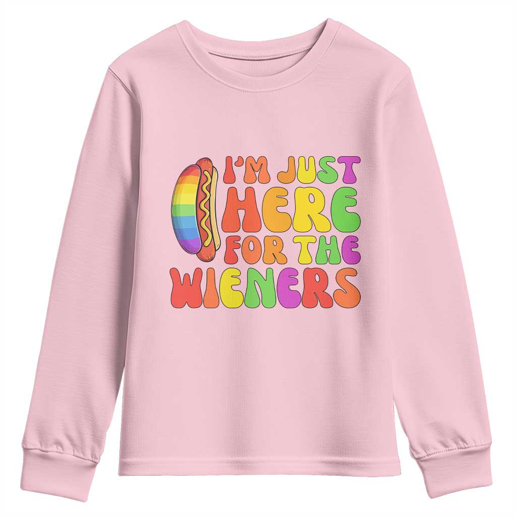 Funny Im Just Here For The Wieners Youth Sweatshirt LGBTQ Pride Party Gift TS12 Light Pink Print Your Wear