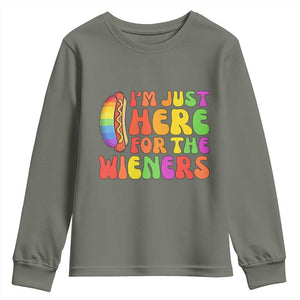 Funny Im Just Here For The Wieners Youth Sweatshirt LGBTQ Pride Party Gift TS12 Military Green Print Your Wear