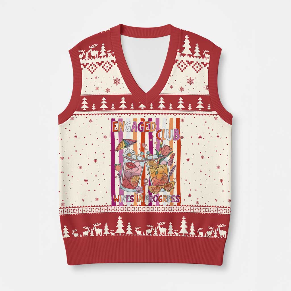 Engaged Club Wives In Progress V-Neck Knit Sweater Vest Lesbian Bachelorette Engagement Gift