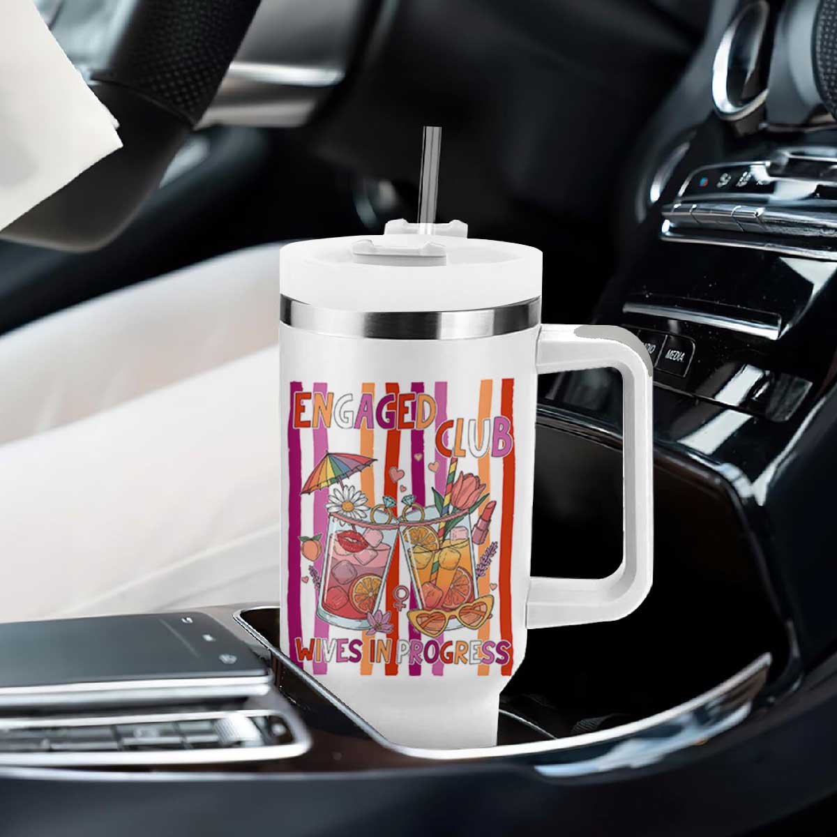 Engaged Club Wives In Progress Tumbler With Handle Lesbian Bachelorette Engagement Gift