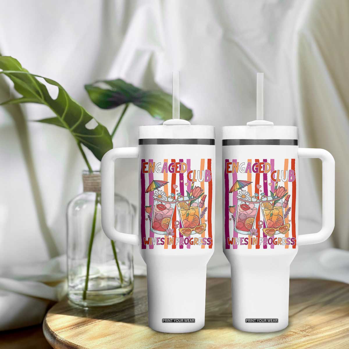 Engaged Club Wives In Progress Tumbler With Handle Lesbian Bachelorette Engagement Gift