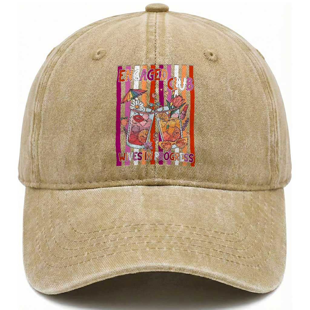 Engaged Club Wives In Progress Washed Cotton Baseball Cap Lesbian Bachelorette Engagement Gift