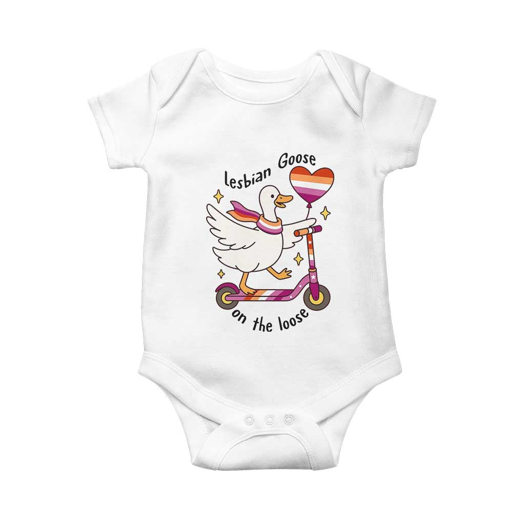 Lesbian Goose On The Loose Baby Onesie Funny LGBTQ Animal Pride Gift TS12 White Print Your Wear