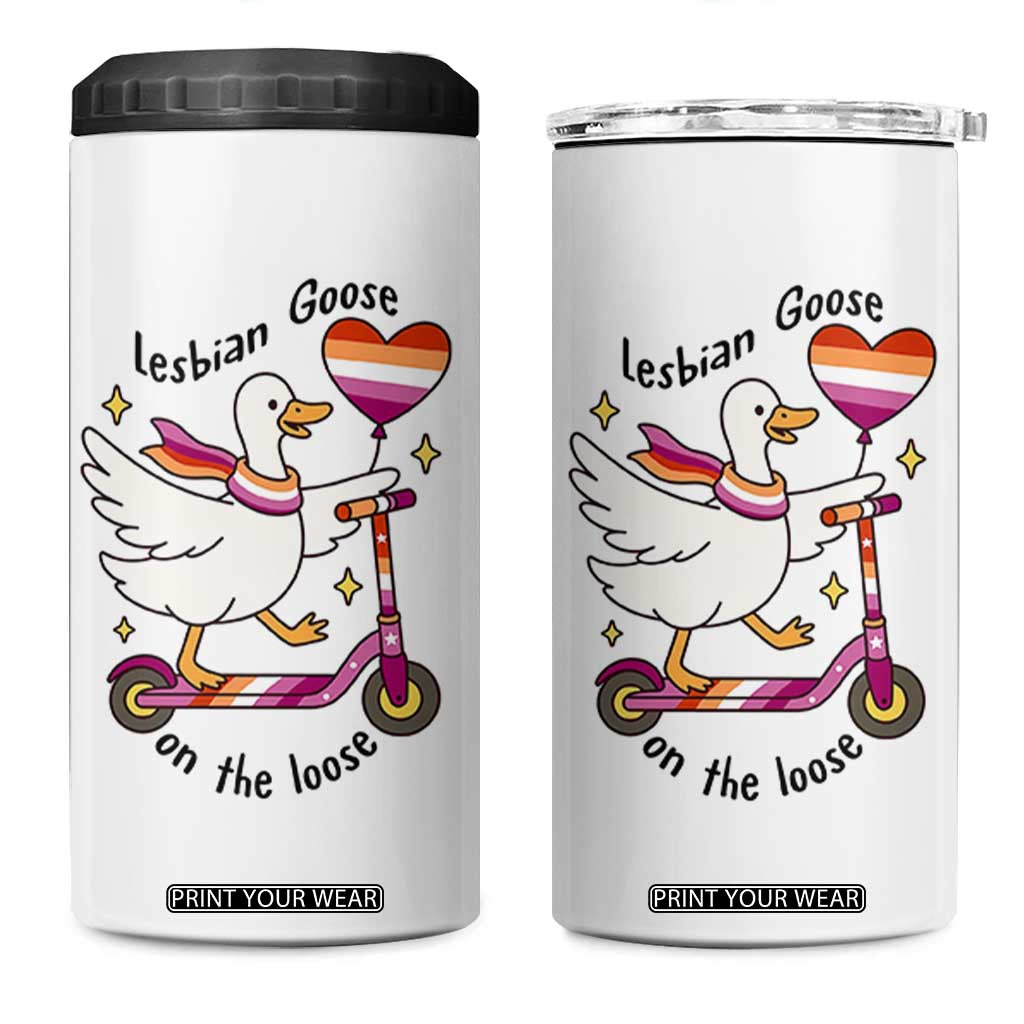 Lesbian Goose On The Loose 4 in 1 Can Cooler Tumbler Funny LGBTQ Animal Pride Gift TS12 One Size: 16 oz White Print Your Wear