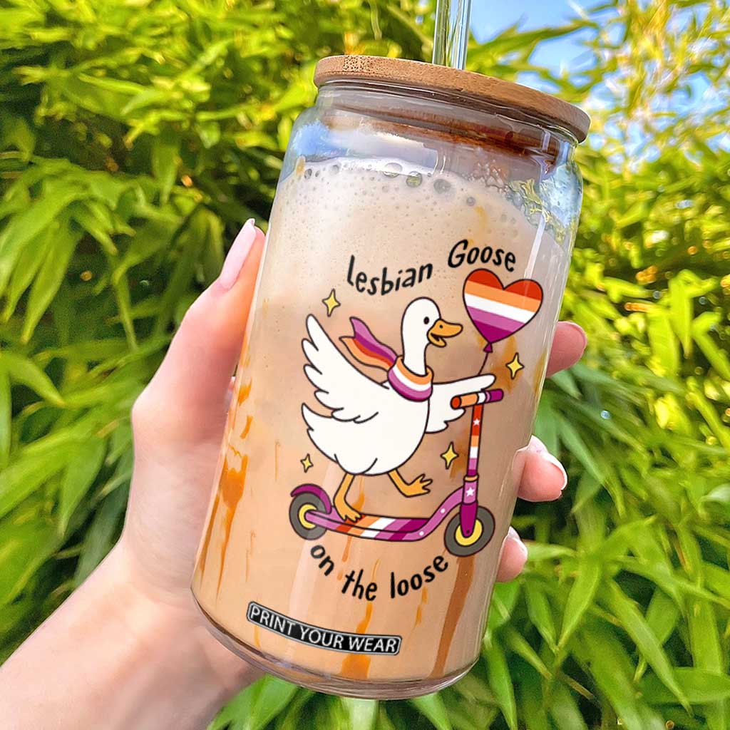 Lesbian Goose On The Loose Glass Can Funny LGBTQ Animal Pride Gift