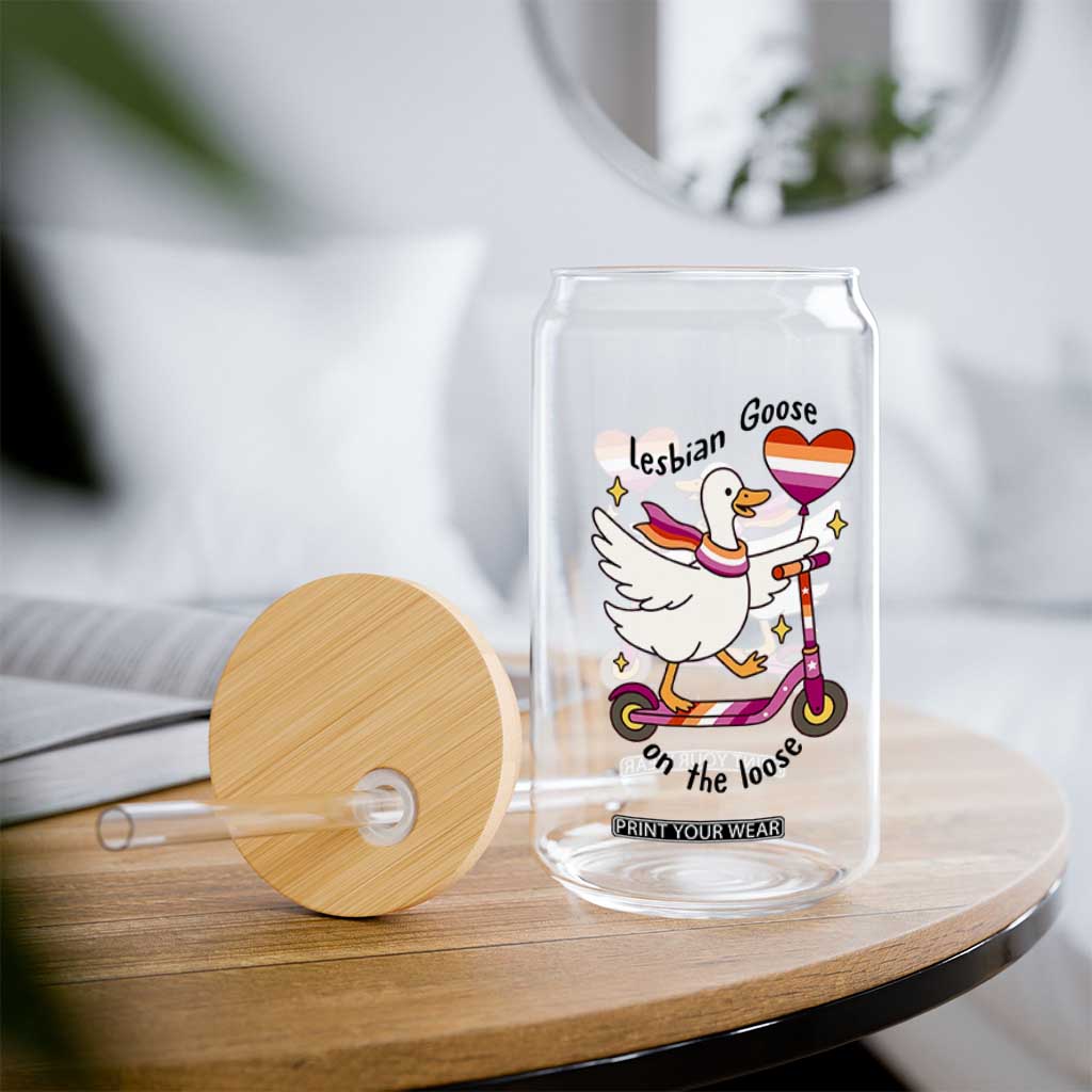 Lesbian Goose On The Loose Glass Can Funny LGBTQ Animal Pride Gift