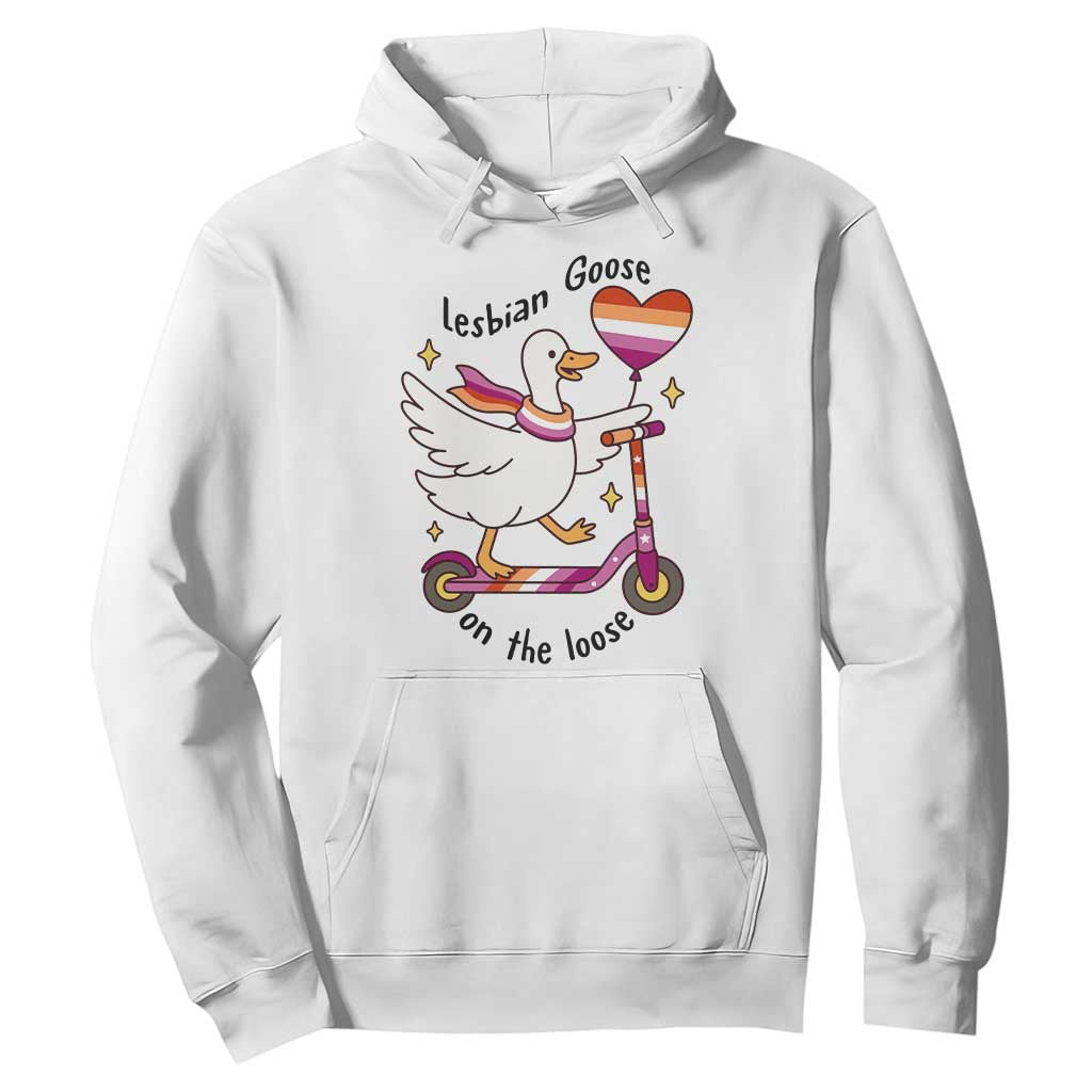 Lesbian Goose On The Loose Hoodie Funny LGBTQ Animal Pride Gift TS12 White Print Your Wear