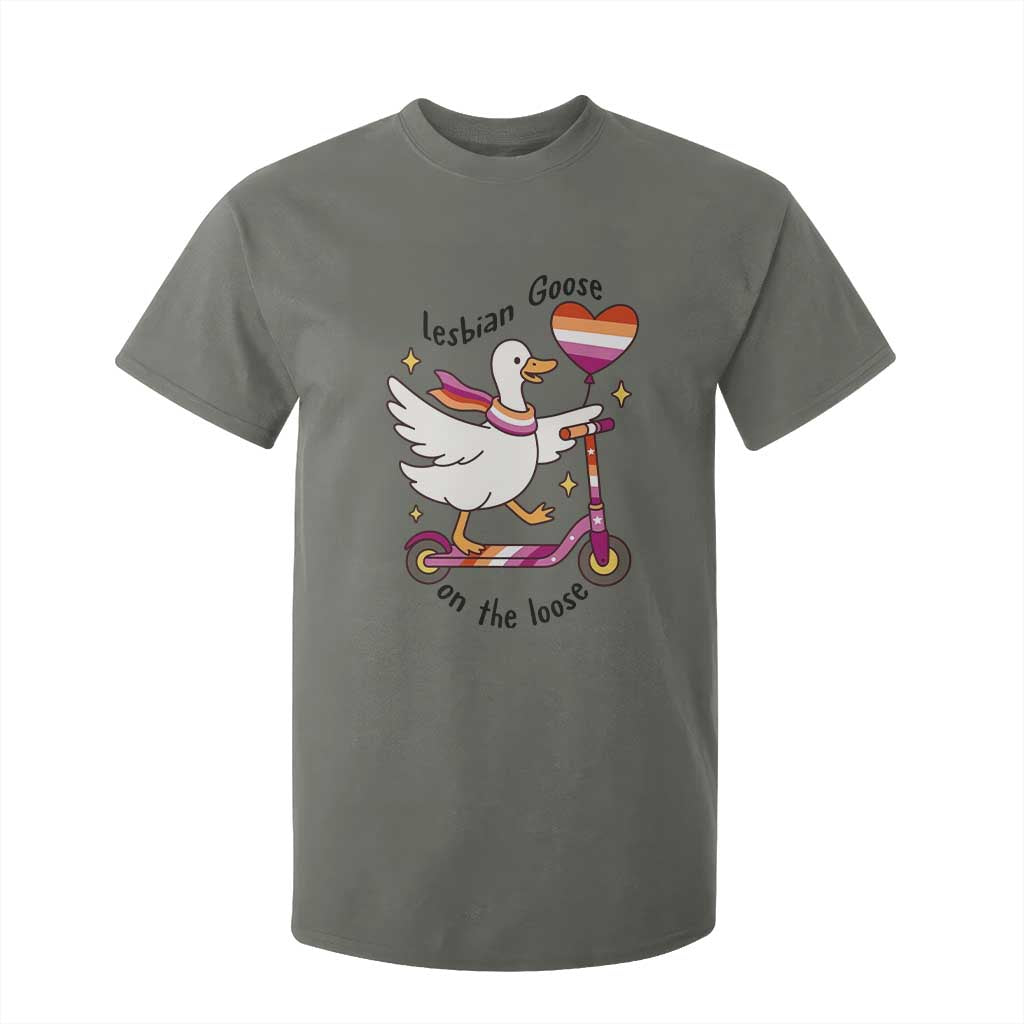 Lesbian Goose On The Loose T Shirt For Kid Funny LGBTQ Animal Pride Gift TS12 Military Green Print Your Wear