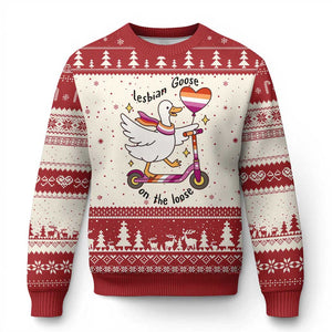 Lesbian Goose On The Loose Ugly Christmas Sweater Funny LGBTQ Animal Pride Gift TS12 Beige Red Print Your Wear