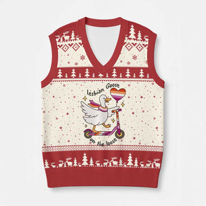 Lesbian Goose On The Loose V-Neck Knit Sweater Vest Funny LGBTQ Animal Pride Gift TS12 Beige Red Print Your Wear