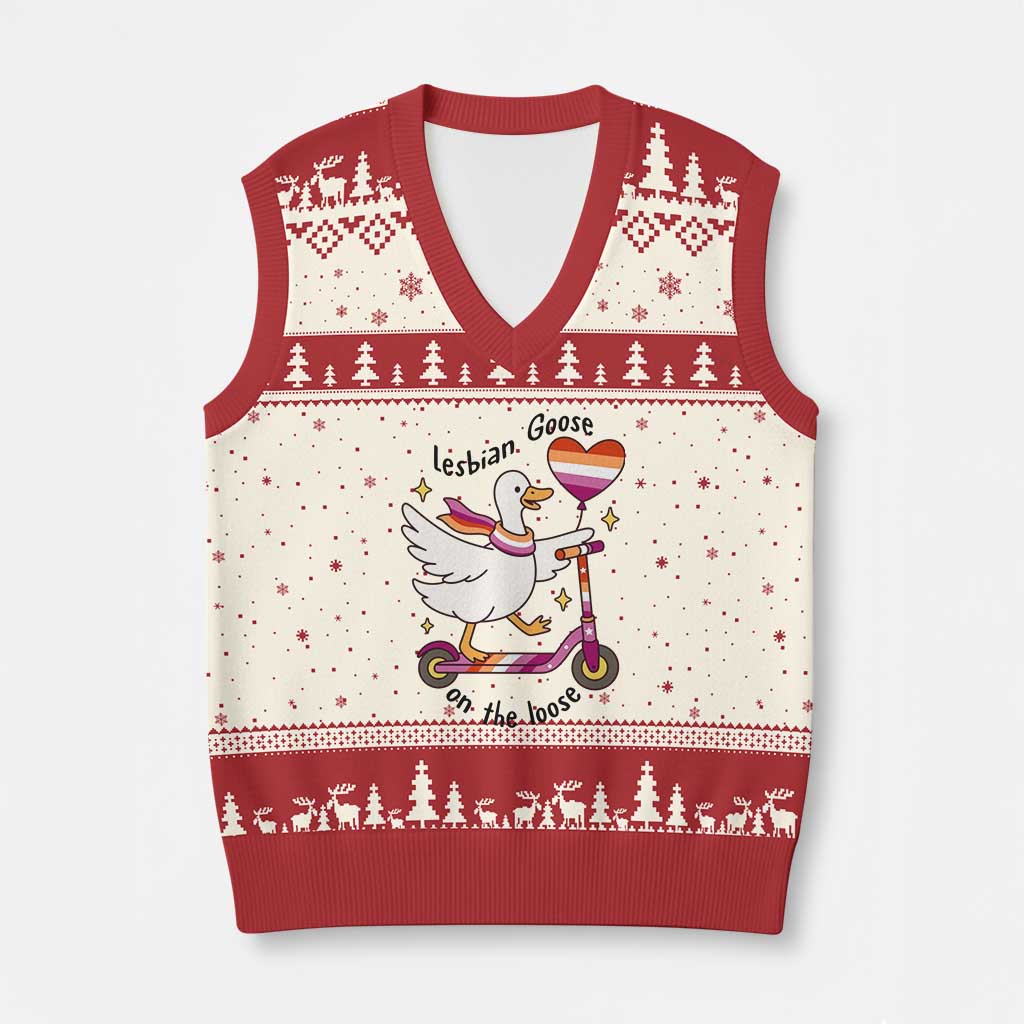 Lesbian Goose On The Loose V-Neck Knit Sweater Vest Funny LGBTQ Animal Pride Gift TS12 Beige Red Print Your Wear