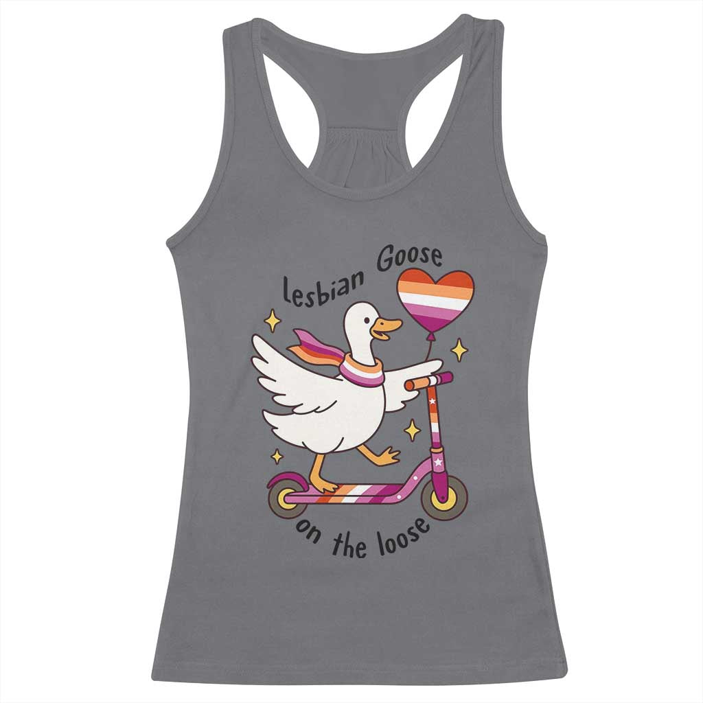 Lesbian Goose On The Loose Racerback Tank Top Funny LGBTQ Animal Pride Gift