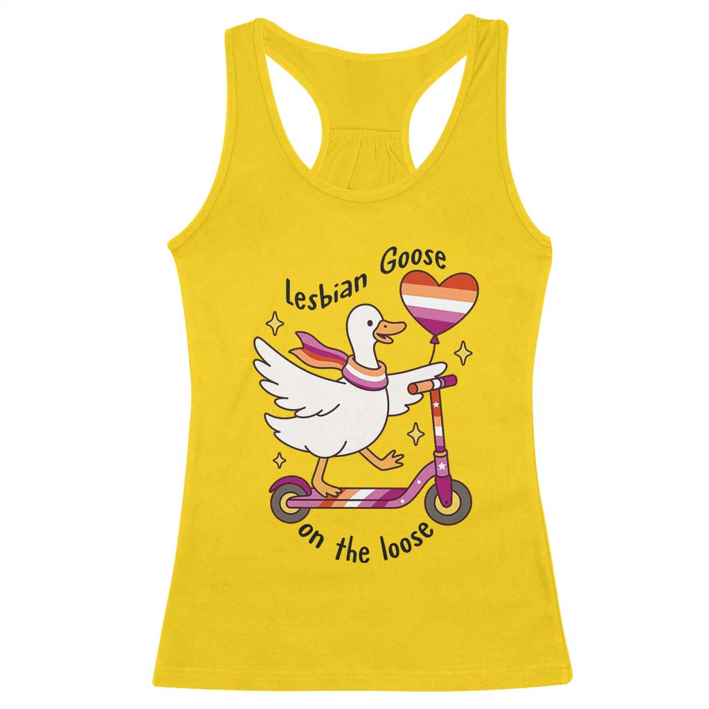 Lesbian Goose On The Loose Racerback Tank Top Funny LGBTQ Animal Pride Gift