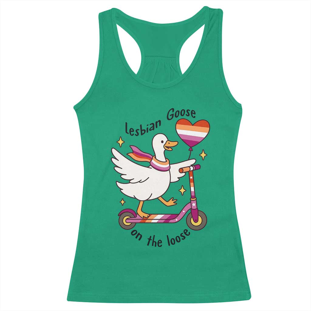 Lesbian Goose On The Loose Racerback Tank Top Funny LGBTQ Animal Pride Gift