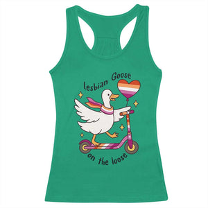 Lesbian Goose On The Loose Racerback Tank Top Funny LGBTQ Animal Pride Gift
