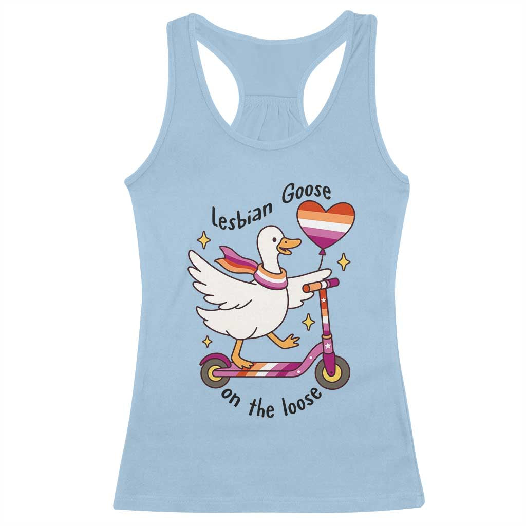 Lesbian Goose On The Loose Racerback Tank Top Funny LGBTQ Animal Pride Gift