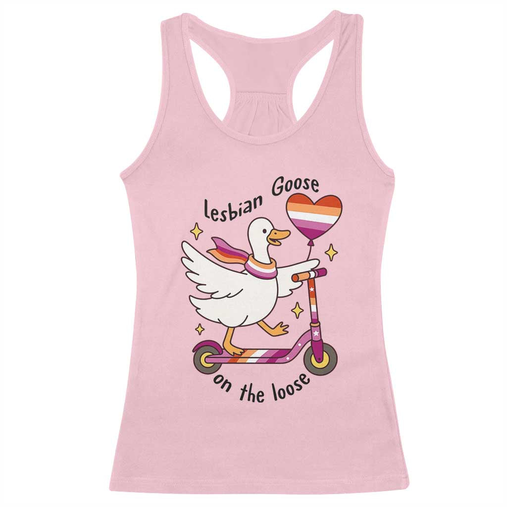 Lesbian Goose On The Loose Racerback Tank Top Funny LGBTQ Animal Pride Gift