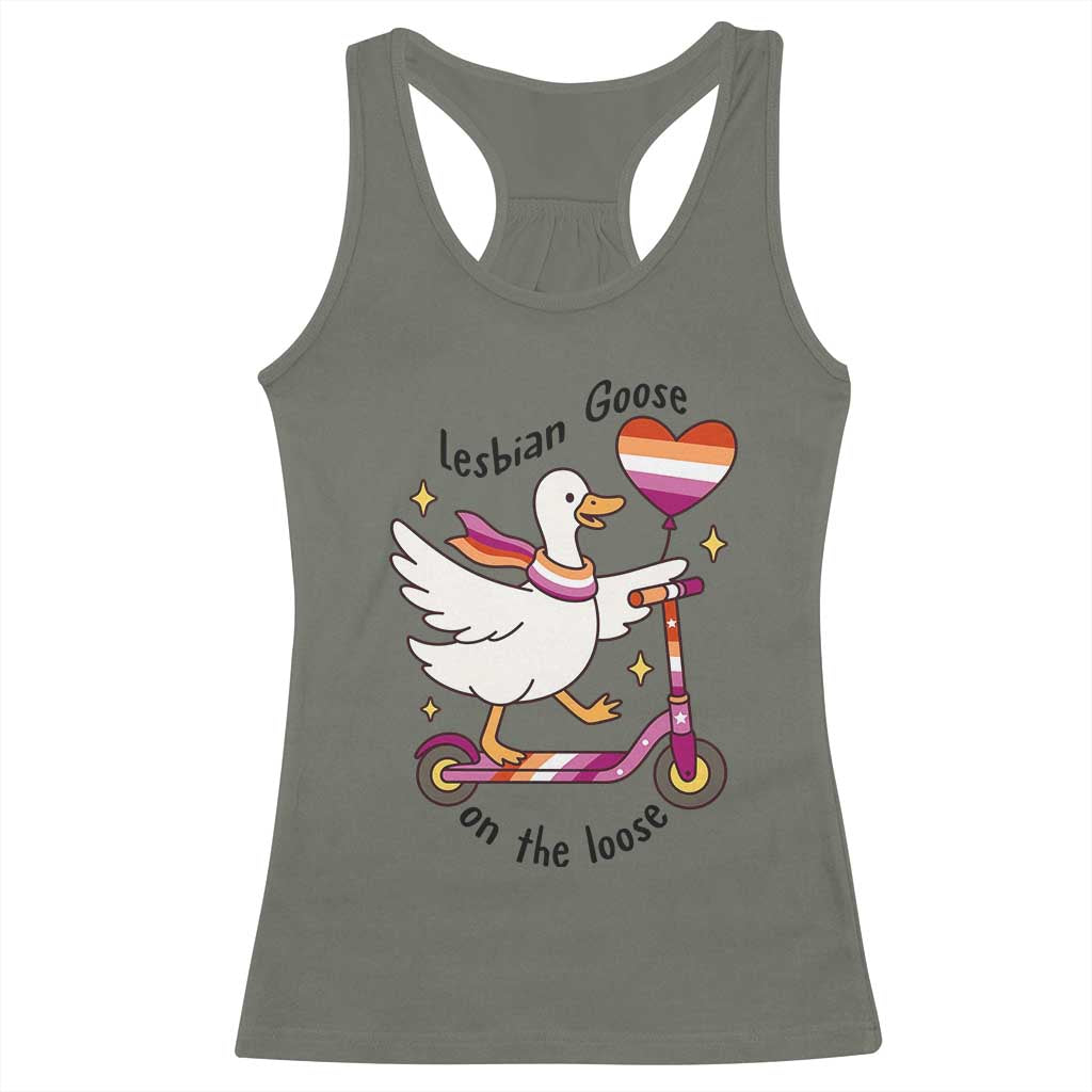 Lesbian Goose On The Loose Racerback Tank Top Funny LGBTQ Animal Pride Gift