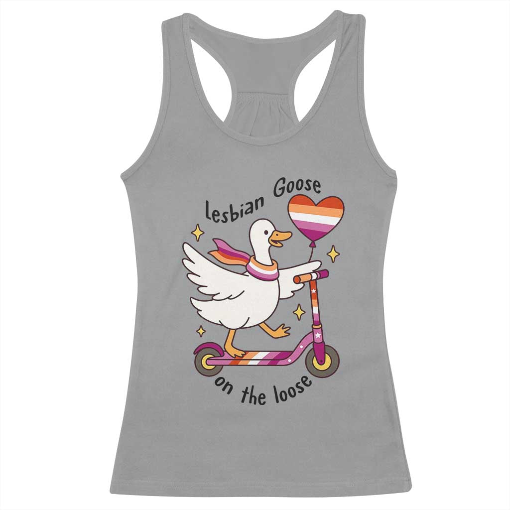 Lesbian Goose On The Loose Racerback Tank Top Funny LGBTQ Animal Pride Gift