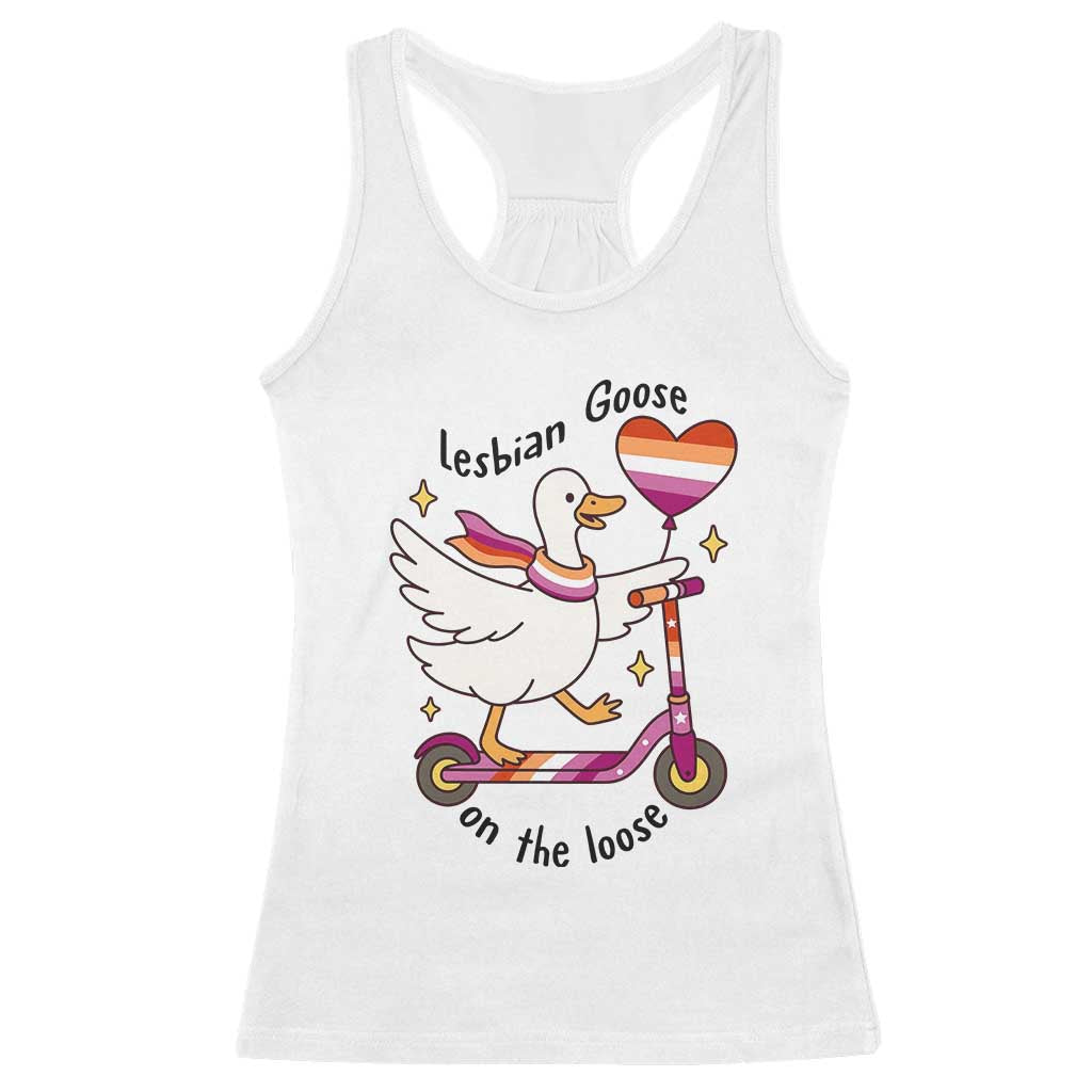 Lesbian Goose On The Loose Racerback Tank Top Funny LGBTQ Animal Pride Gift