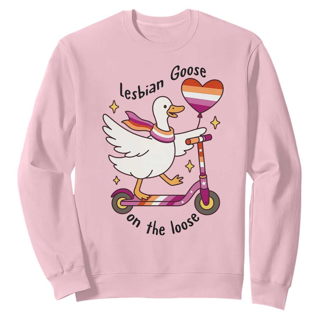 Lesbian Goose On The Loose Sweatshirt Funny LGBTQ Animal Pride Gift TS12 Light Pink Print Your Wear