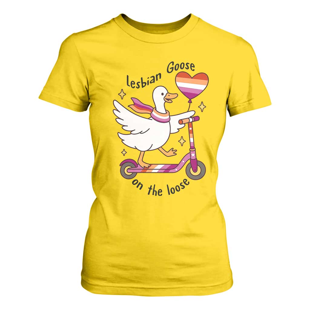 Lesbian Goose On The Loose T Shirt For Women Funny LGBTQ Animal Pride Gift