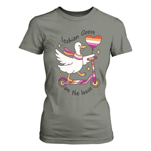 Lesbian Goose On The Loose T Shirt For Women Funny LGBTQ Animal Pride Gift