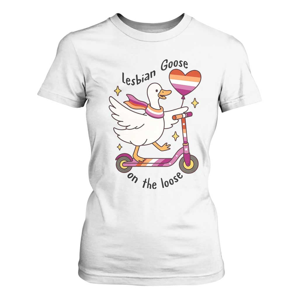 Lesbian Goose On The Loose T Shirt For Women Funny LGBTQ Animal Pride Gift