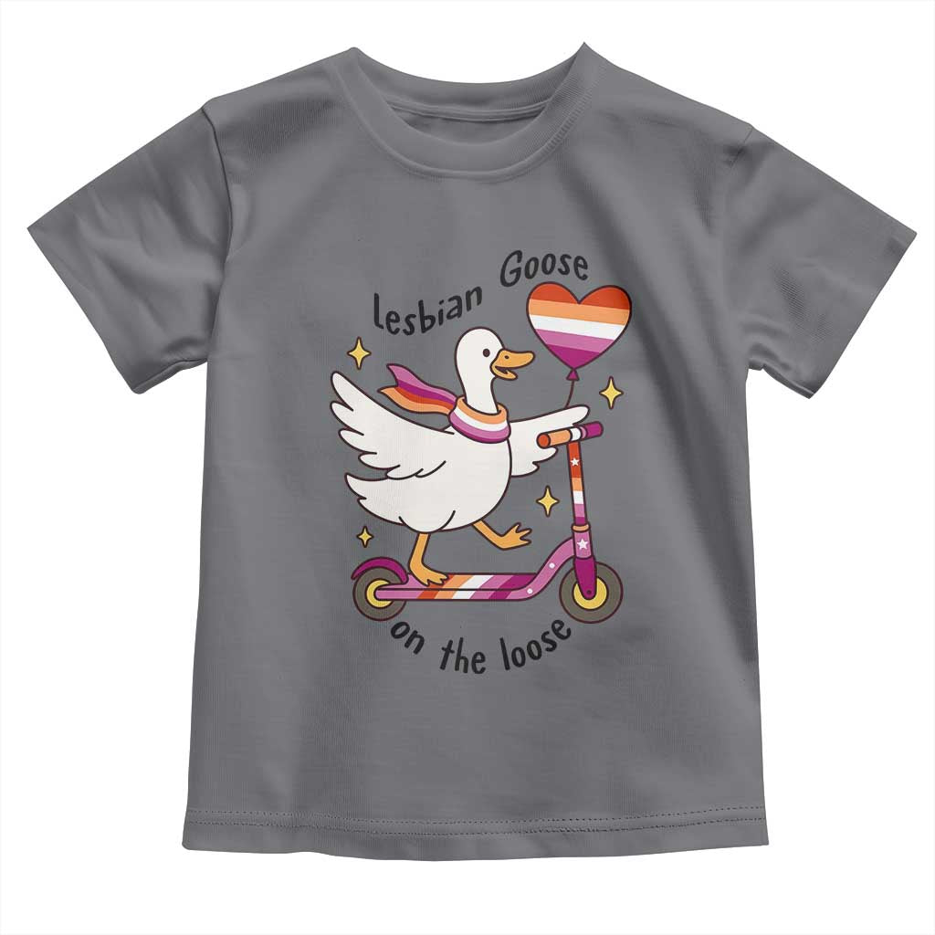 Lesbian Goose On The Loose Toddler T Shirt Funny LGBTQ Animal Pride Gift TS12 Charcoal Print Your Wear