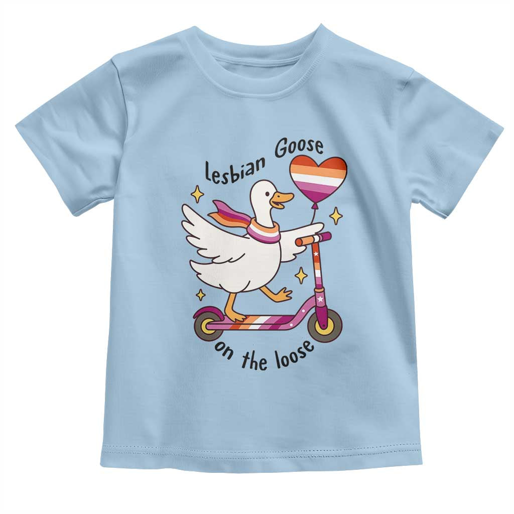 Lesbian Goose On The Loose Toddler T Shirt Funny LGBTQ Animal Pride Gift TS12 Light Blue Print Your Wear