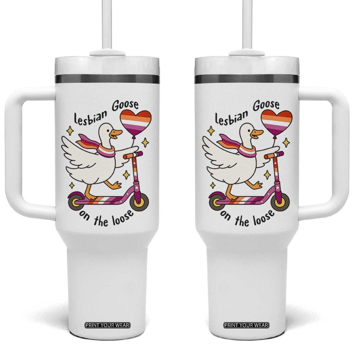 Lesbian Goose On The Loose Tumbler With Handle Funny LGBTQ Animal Pride Gift TS12 One Size: 40 oz White Print Your Wear